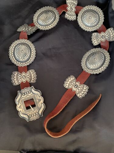 Native American Sterling Silver Navajo Concho Belt | Authentic Handmade | 12135