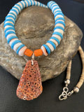 Santo Domingo Shell Pendant | Spiny Oyster & Blue Turquoise | 20" Necklace | Navajo | 12521