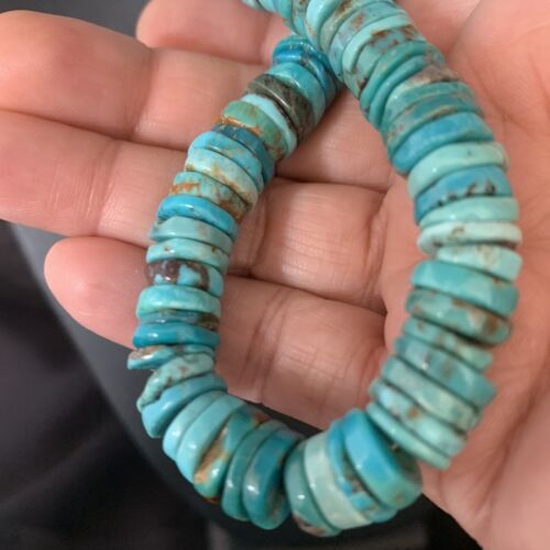 Men's Navajo Blue Turquoise Heishi Bead Necklace | Sterling Silver | 20" | Authentic Native American Handmade | 13522