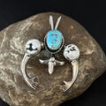 Navajo Blue Kingman Turquoise White Buffalo Naja Pendant | Sterling Silver | Authentic Native American Handmade | 14668