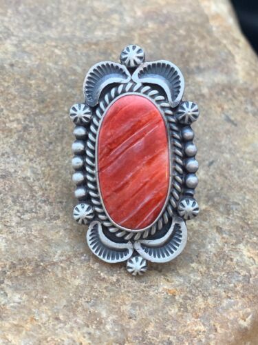 Native American Men's Spiny Oyster Ring | Navajo Sterling Silver | Sz 7.5 | 4287