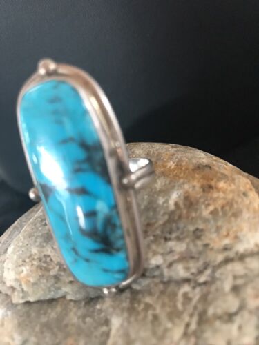 Navajo Blue Turquoise Ring | Sterling Silver | Adjustable | Authentic Native American Handmade | 10180