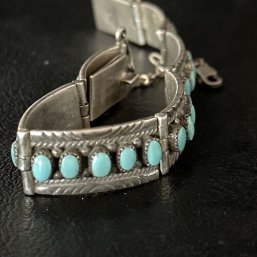 Native American Navajo Blue Turquoise Link Bracelet | Sterling Silver | 14650