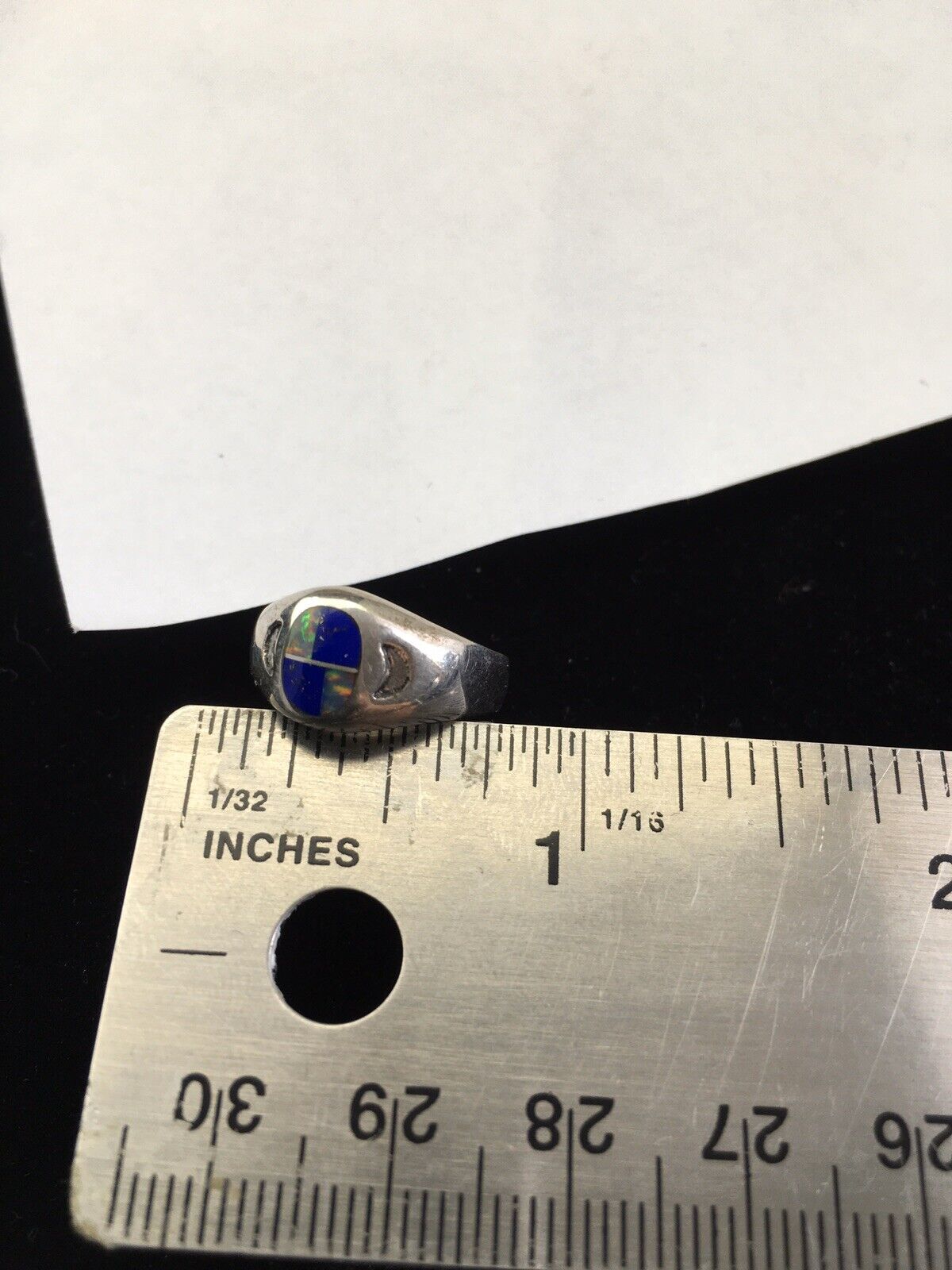 Navajo Multi-Color Opal & Lapis Inlay Ring | Sterling Silver | Sz 5.5 | Authentic Native American Handmade | 01721