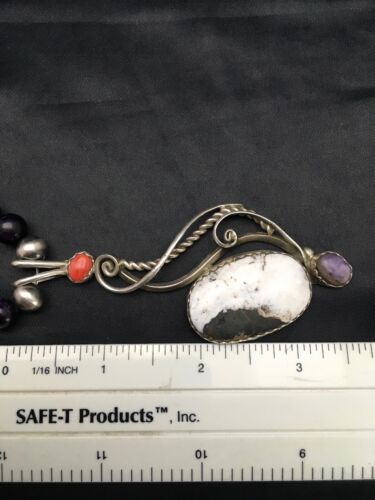 Navajo White Buffalo Sugilite Multi-Stone Pendant Set | Authentic Native American Sterling Silver | 24" | 2816