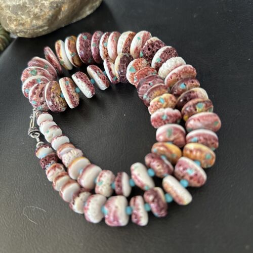 Navajo Purple Spiny Oyster & Blue Turquoise Necklace | Sterling Silver | 22" | Authentic Native American | 14726