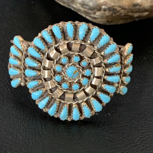 Navajo Old Pawn Zuni Blue Turquoise Cuff Bracelet | Sterling Silver | Authentic Native American Handmade | 12836
