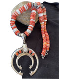 Turquoise Spiny Sterling Squash Blossom Necklace | Navajo Naja Pendant | Navajo Pearls | 21" | 00959