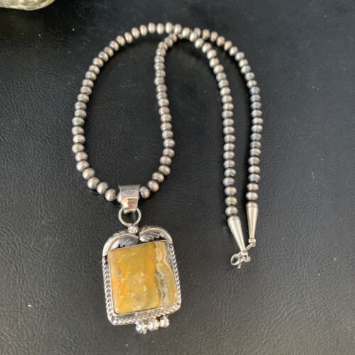 Navajo Bumblebee Jasper Pendant Necklace | Sterling Silver | Authentic Native American Handmade | 13621 - Masha USA