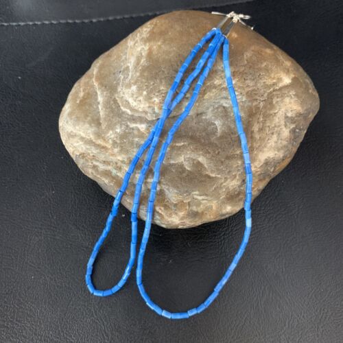 Handmade Silver Heishi Beads Blue Denim Lapis Earrings | Sterling Silver | 5" | 13505