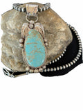 Men's Navajo Pearls Necklace Pendant | Sterling Silver | Blue Turquoise #8 | Authentic Native American | 906