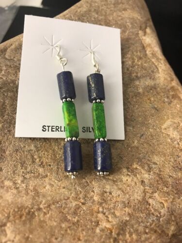 Navajo Sterling Silver Lapis Lazuli Bead Earrings | Southwestern Dangle | Handcrafted