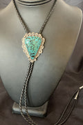 Native American Men's Bolo Tie | Blue Spiderweb Turquoise | Sterling Silver | Navajo Handmade | 12364
