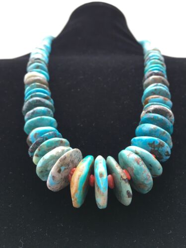 Navajo Turquoise & Spiny Oyster Graduated Necklace | Sterling Silver | Authentic Native American | 29" | 4362
