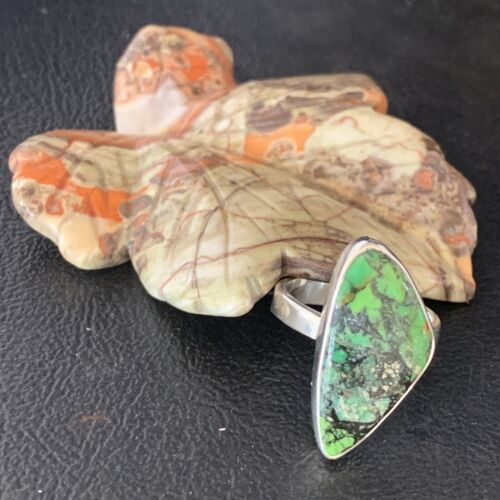 Navajo Green Mojave Turquoise Ring | Sterling Silver | Sz 7 | Authentic Native American Handmade | 14043