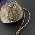 Navajo Pearls Sterling Silver Necklace with Blue Turquoise #8 Pendant | Authentic Native American Handmade | 11297