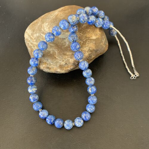 Native American Blue Denim Lapis Bead Necklace | Sterling Silver Heishi | 20" | 11835