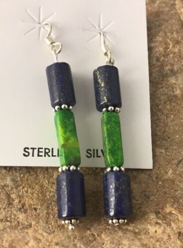 Navajo Sterling Silver Lapis Lazuli Bead Earrings | Southwestern Dangle | Handcrafted