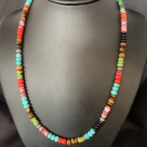 Multi-Color Turquoise Necklace | Sterling Silver | 20" | Authentic Native American Handmade | 13557