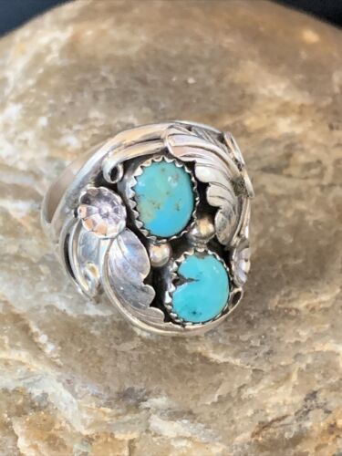 Navajo Kingman Turquoise Multi-Stone Ring | Authentic Native American Sterling Silver | Sz 12 | 14167