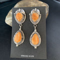 Navajo Orange Spiny Oyster Dangle Earrings | Sterling Silver | Authentic Native American Handmade | 13819