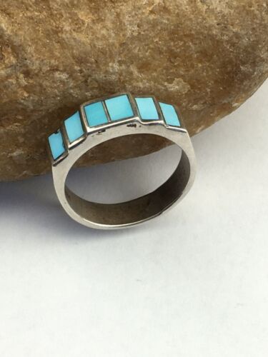 Navajo Blue Kingman Turquoise Inlay Ring | Sterling Silver | Sz 10 | Authentic Native American Handmade | 01594