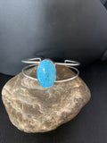 Women's Sterling Silver Blue Kingman Turquoise Cuff Bracelet | Authentic Native American Handmade | 14067