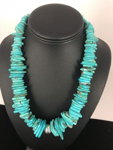 Navajo Pearls Sterling Silver Turquoise Nugget Necklace | Authentic Native American | 20" | Graduated