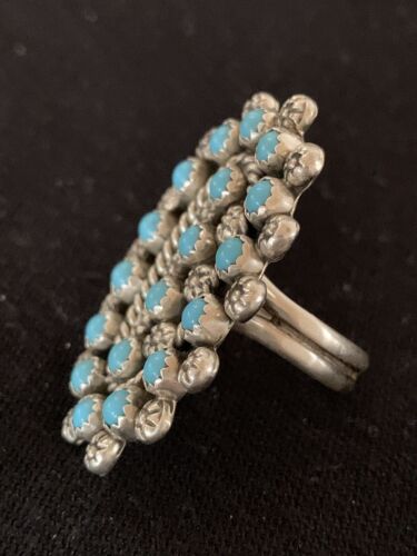 Navajo Blue Cluster Turquoise Petti-Point Ring | Authentic Native American Sterling Silver | Multi-Stone | Sz 7 | 618