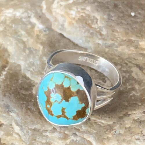 Native American Blue #8 Turquoise Navajo Ring | Sterling Silver | Sz 8.5 | 14018