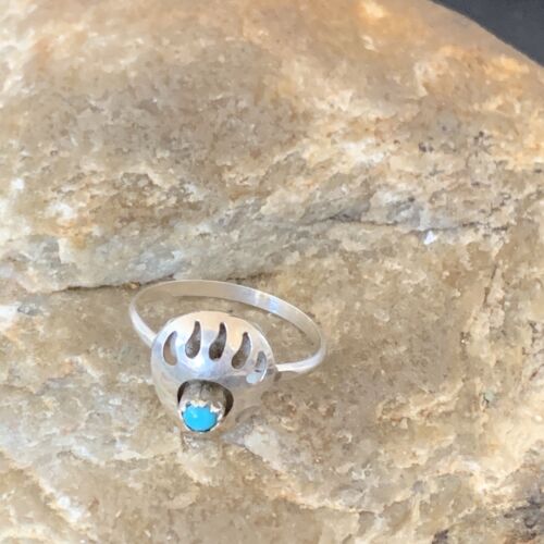 Navajo Old Pawn Bear Paw Blue Turquoise Pinky Ring | Sterling Silver | Sz 4.5 | 10839