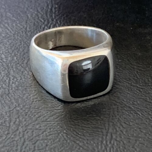 Southwestern Men's Navajo Black Onyx Inlay Ring | Sterling Silver | Sz 10 | Authentic Native American Handmade | 10740
