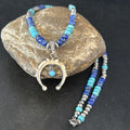Navajo Blue Turquoise Lapis Necklace Pendant | Authentic Native American Sterling Silver | Naja | 14638