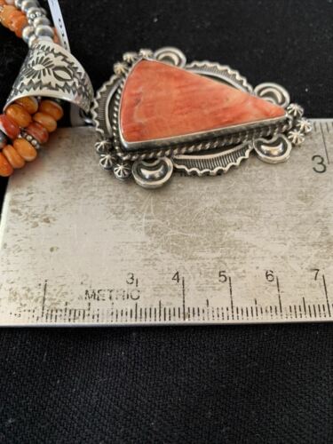 Navajo Red Spiny Oyster Pendant | Sterling Silver | Native American Handmade | Multi-Strand Necklace | 1659