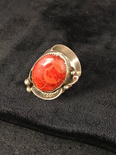 Native American Apple Coral Sponge Ring | Navajo Sterling Silver | Sz 10.5 | 8763 - Masha USA