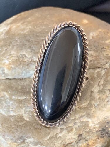Native American Old Pawn Navajo Black Onyx Ring | Sterling Silver | Sz 7 | 11946