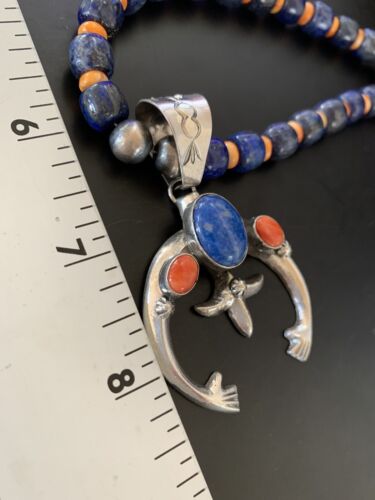 Navajo Native American Blue Lapis Spiny Oyster Naja Pendant | Sterling Silver | 11492 - Masha USA