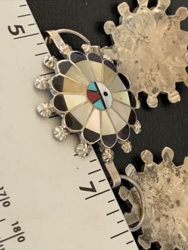 Zuni Old Pawn Sun Face Inlay Concho Belt | Sterling Silver | Native American Handmade | 40" | 12109