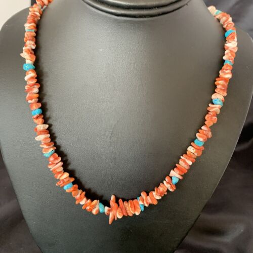 Men's Navajo | Red Spiny Oyster Turquoise Necklace | Sterling Silver | 22" | Authentic Native American Handmade | 10356