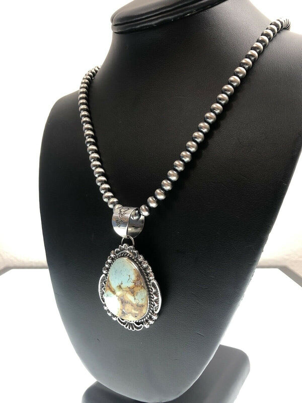 Navajo Royston Turquoise Pendant Necklace | Sterling Silver | Authentic Native American Handmade | 11295