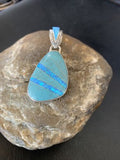 Men's Women's Navajo Blue Turquoise Opal Inlay Pendant | Sterling Silver | Native American Handmade | 12490
