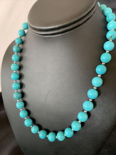 Native American Navajo Pearls Blue Turquoise Bead Necklace | Sterling Silver | 20" | 11806