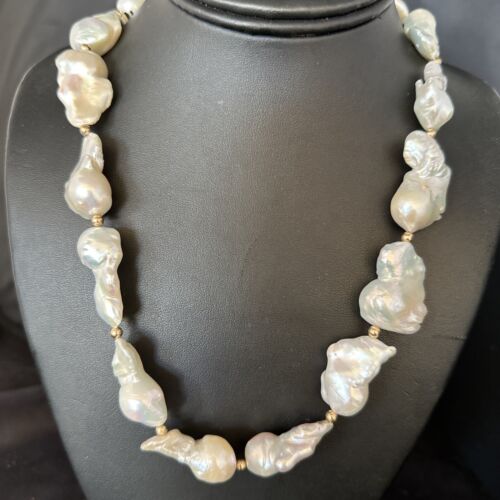 Native American White Baroque Pearl Necklace Gold Filled Beads