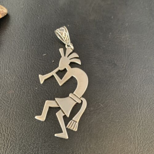 Navajo Kokopelli Pendant | Handmade Stamped Sterling Silver | 2.25" | 14041