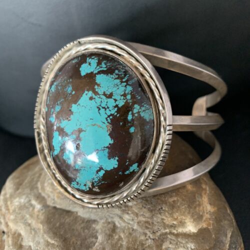 Native American Navajo Blue Turquoise Cuff Bracelet | Sterling Silver | Authentic Handmade | 14115