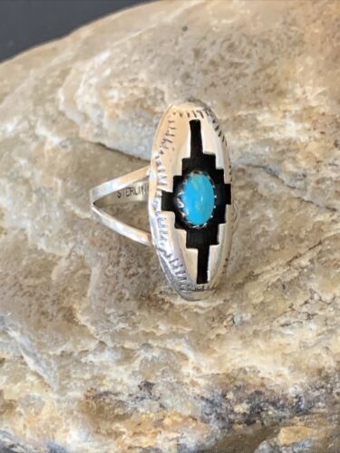 Navajo Shadowbox Blue Kingman Turquoise Ring | Sterling Silver | Sz 6 | Authentic Native American Handmade | 12457