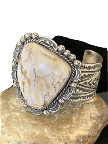 Native American Men's Wild Horse Turquoise Cuff Bracelet | Navajo Sterling Silver | 1417