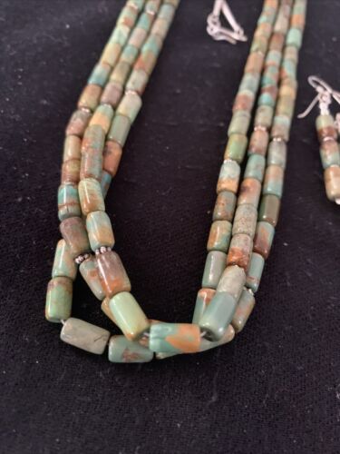 Royston Turquoise 3 Strand Heishi Necklace | Navajo Sterling Silver | Authentic Native American Handmade | 1203