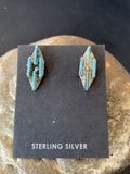 Zuni Blue Turquoise Needle-Point Dangle Post Earrings | Sterling Silver | 0.70" | 12751