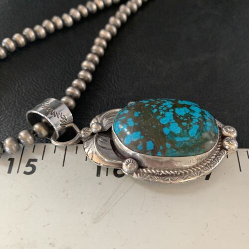 Navajo Spiderweb Turquoise Pendant Necklace | Sterling Silver | 2.25" | Authentic Native American Handmade | 14061